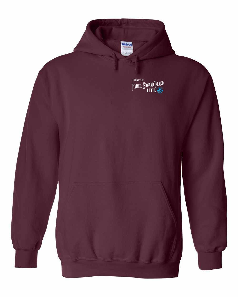 Living the PEI life blue compass Left Chest pullover hoodie - Unisex