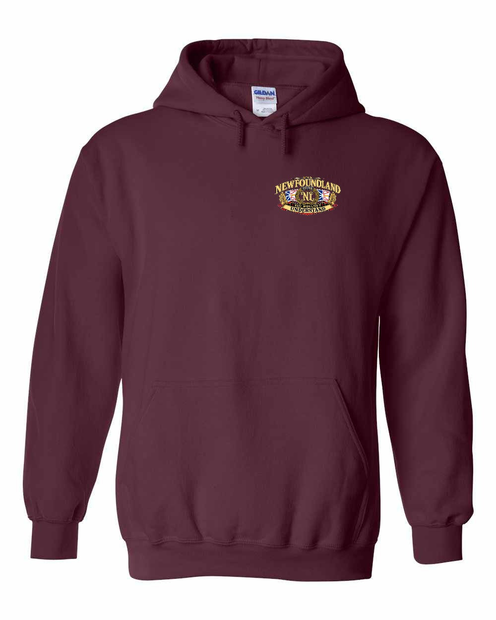 Newfoundland Thing Badge Left Chest and Back Pullover Hoodie in Maroon