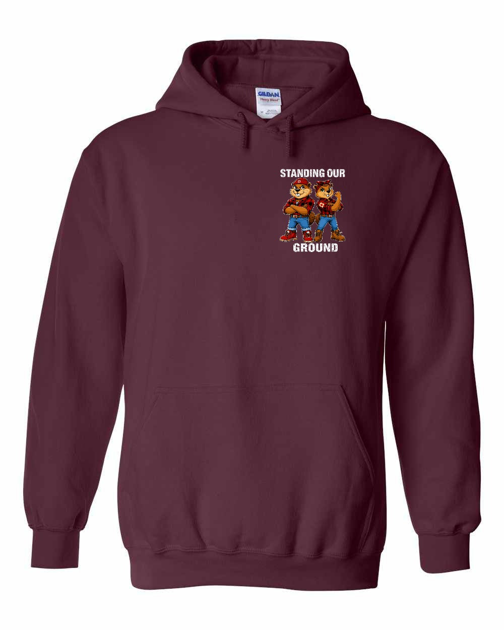 Standing Our Ground Left Chest and Back Pullover Hoodie in Maroon