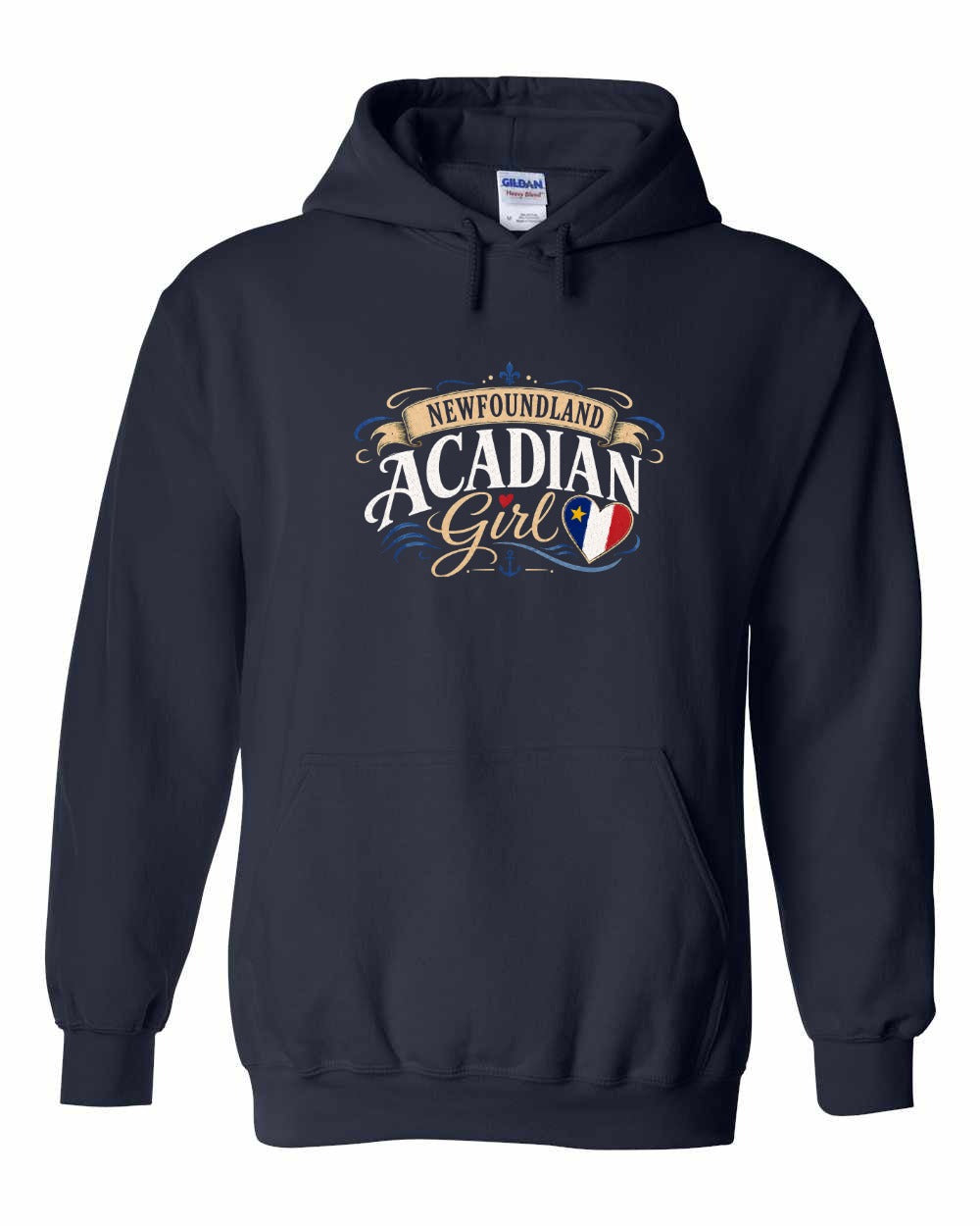 Newfoundland Acadian Girl Pullover Hoodie in Navy