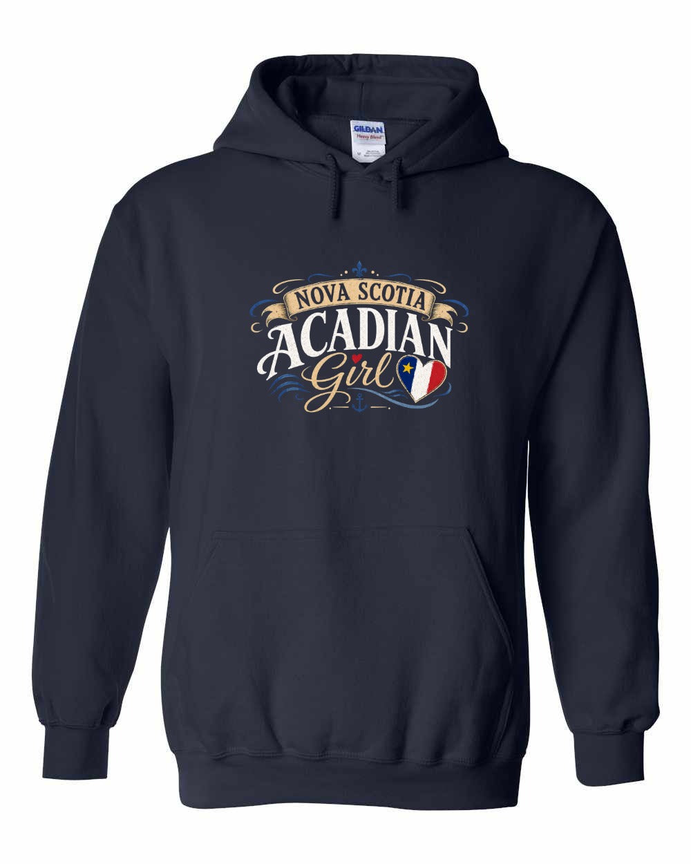 Nova Scotia Acadian Girl Pullover Hoodie in Navy