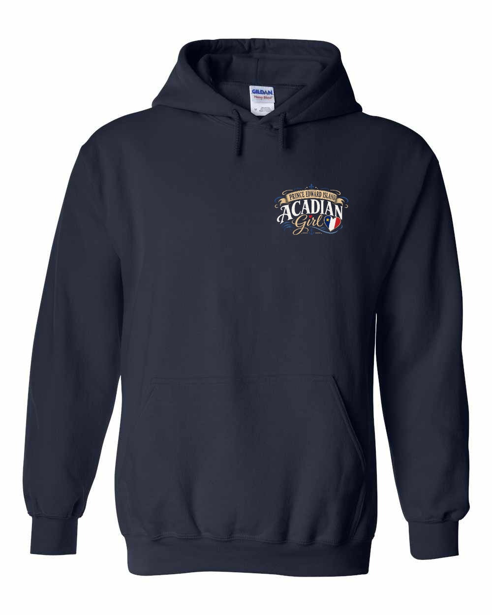 Pei Acadian Girl Left Chest Pullover Hoodie in Navy