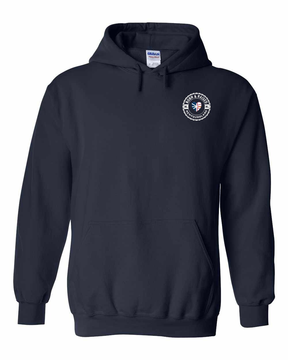 Born and Raised NFLD Heart Flag Left Chest Pullover Hoodie - Unisex