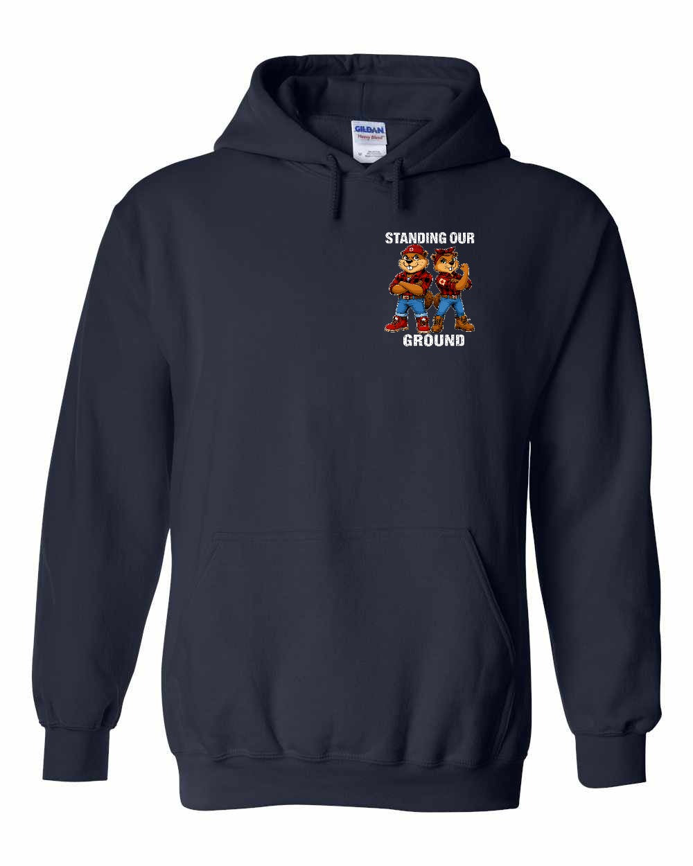 Standing Our Ground Left Chest and Back Pullover Hoodie in Navy