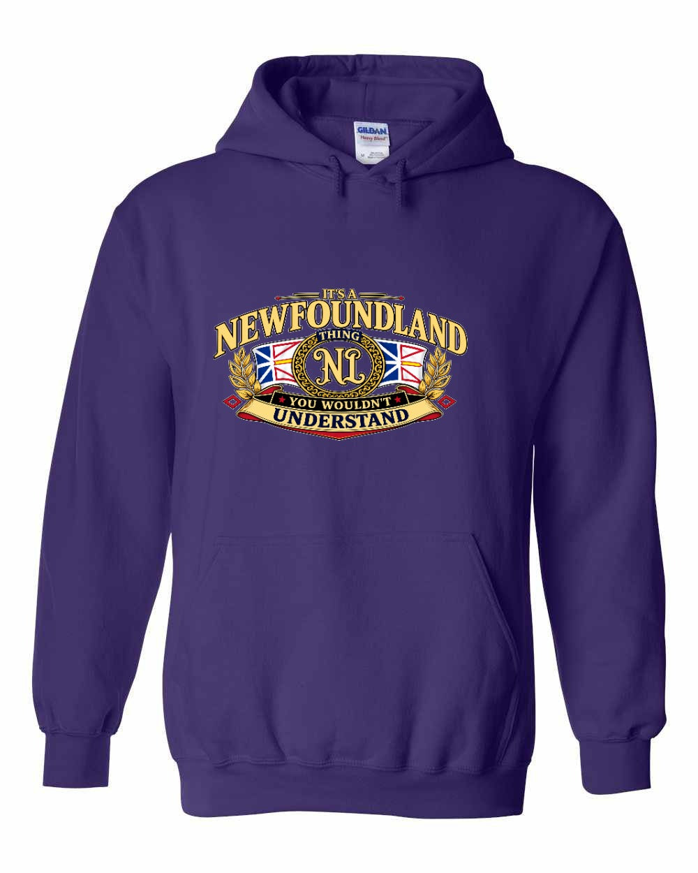 Newfoundland Thing Badge Full Front Pullover Hoodie in Purple
