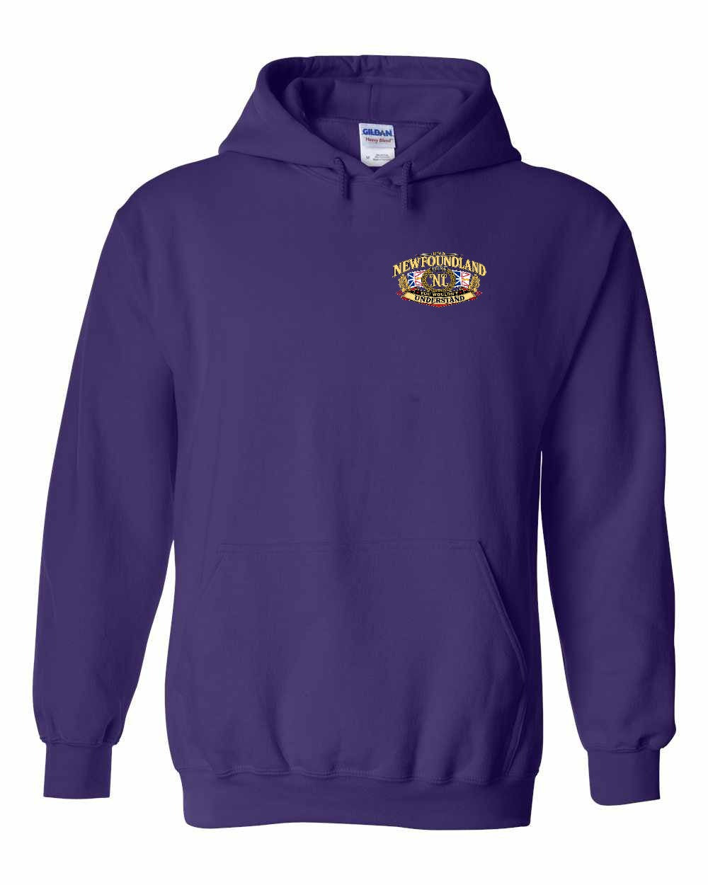 Newfoundland Thing Badge Left Chest and Back Pullover Hoodie in Purple
