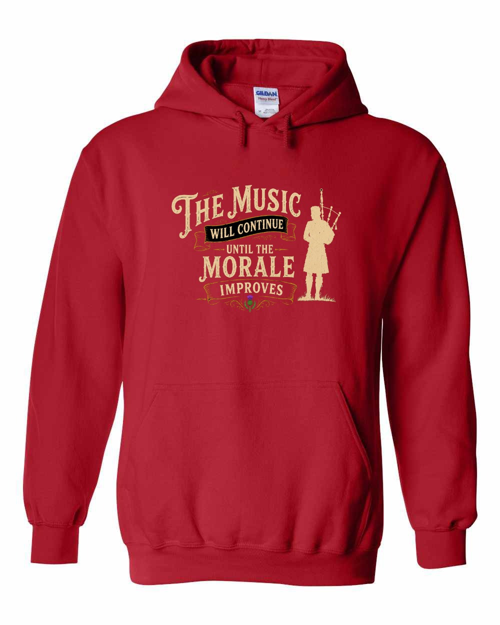 Muisic Will Continue Bagpipes Pullover Hoodie in Red