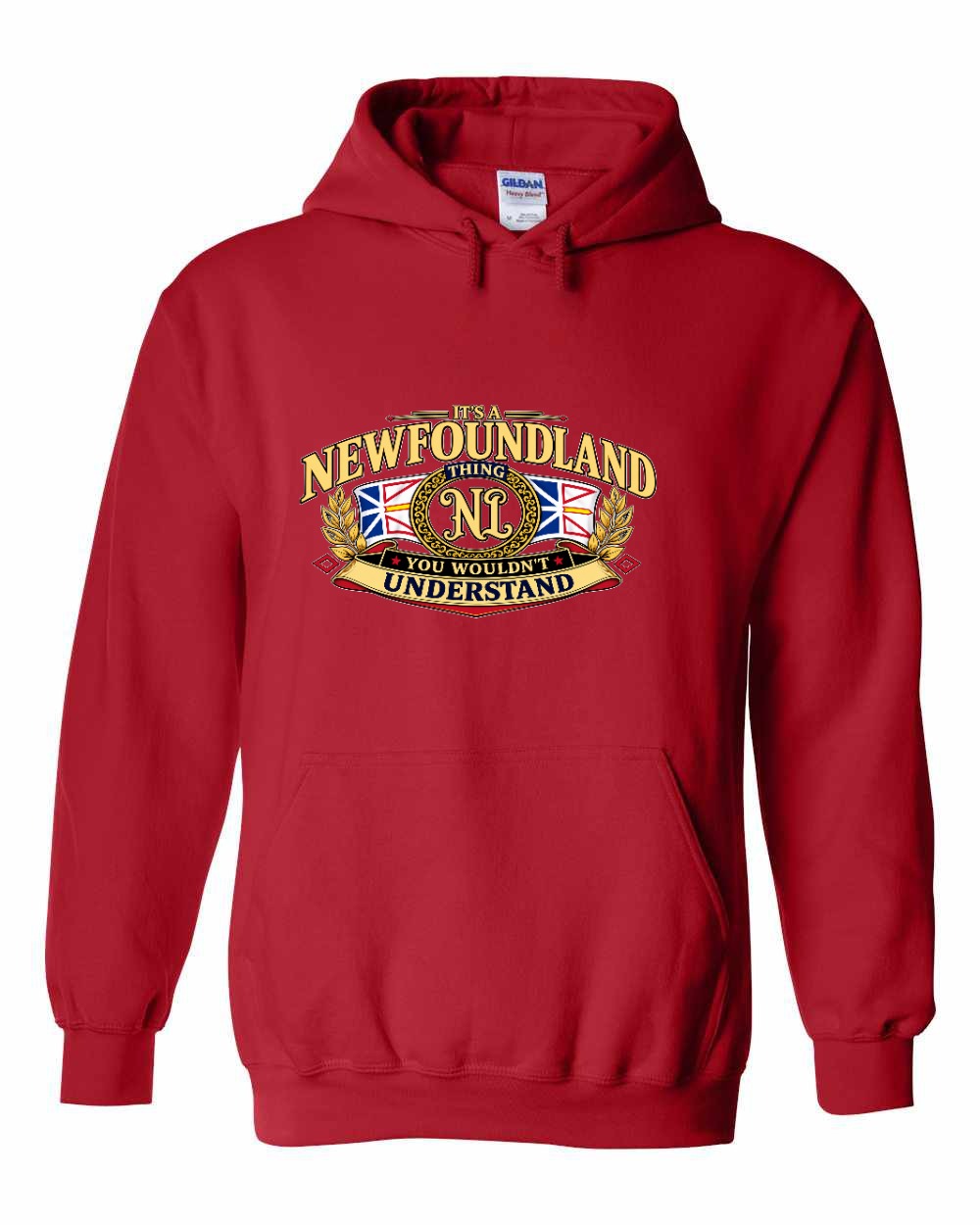 Newfoundland Thing Badge Full Front Pullover Hoodie in Red