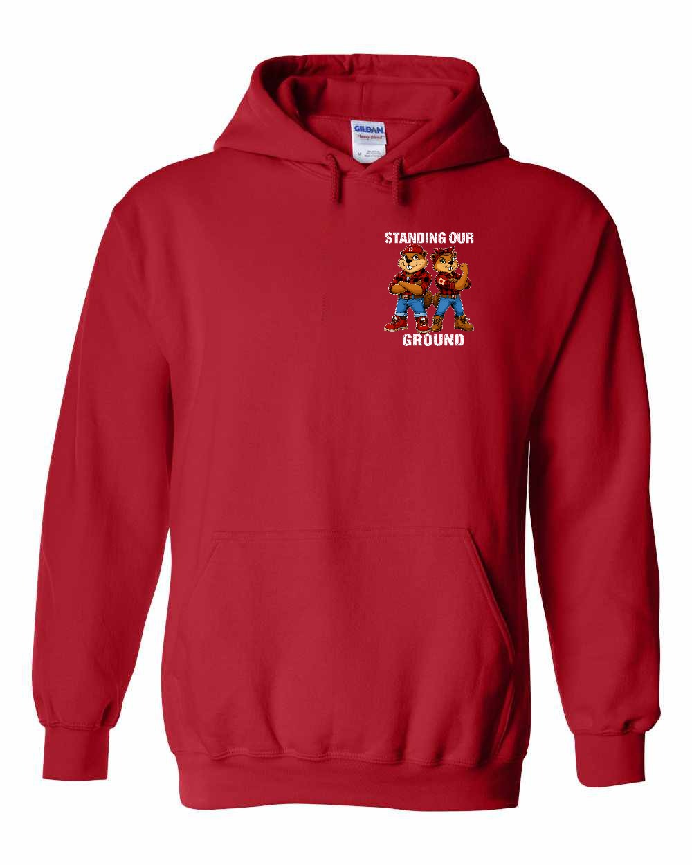 Standing Our Ground Left Chest and Back Pullover Hoodie in Red