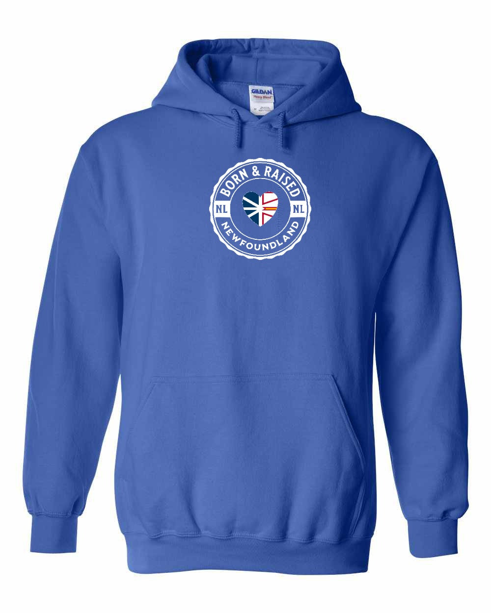 Born and Raised NFLD Heart Flag Pullover Hoodie - Unisex
