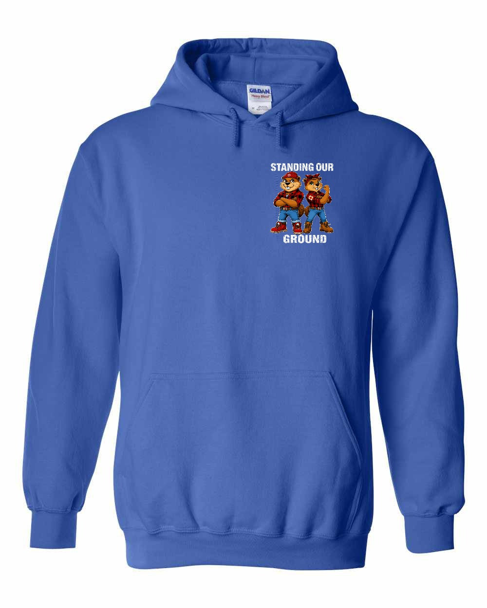 Standing Our Ground Left Chest and Back Pullover Hoodie in Royal