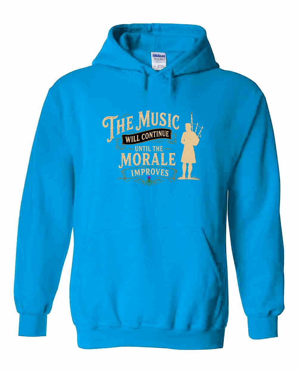 Muisic Will Continue Bagpipes Pullover Hoodie in Sapphire