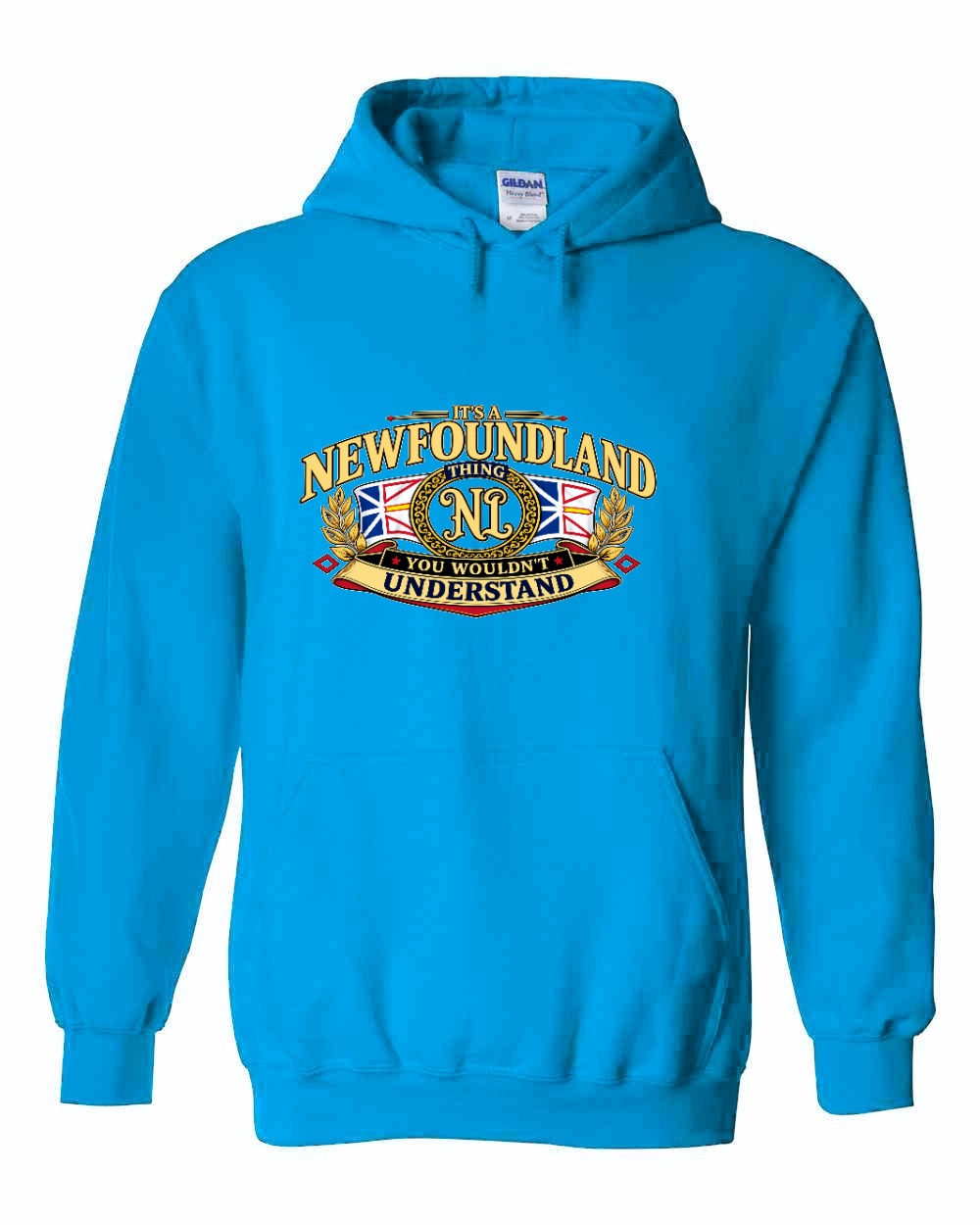 Newfoundland Thing Badge Full Front Pullover Hoodie in Sapphire