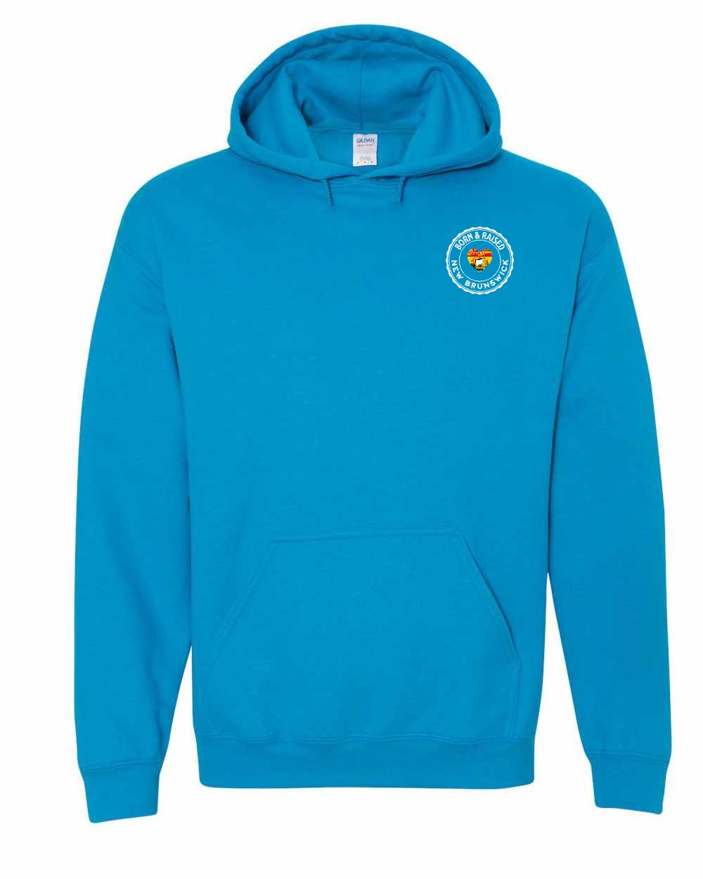 Born and Raised NB Heart Flag Left Chest & Back Pullover Hoodie - Unisex