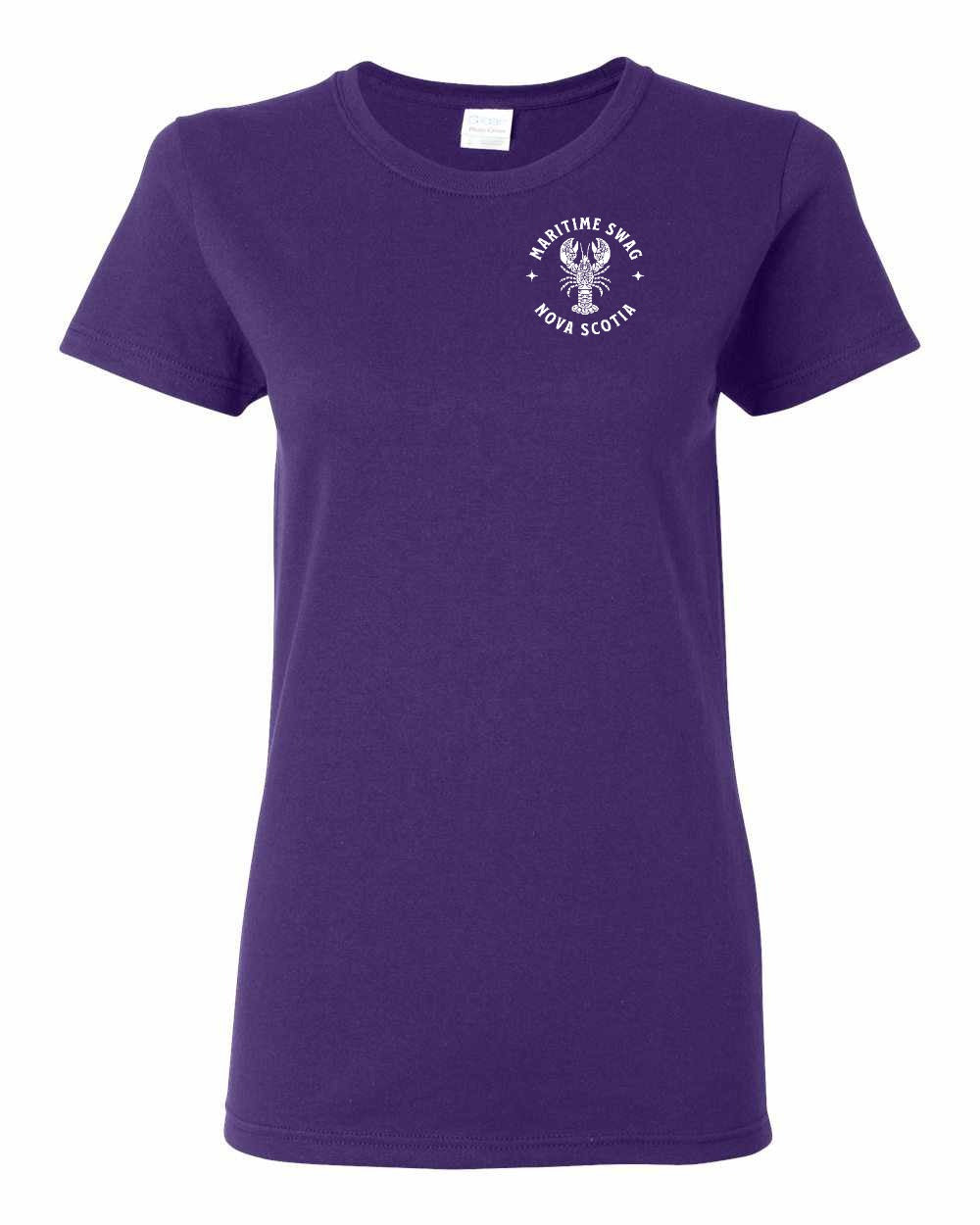 Maritime Swag Nova Scotia Mandala white Lobster Left Chest and Back womens-tee