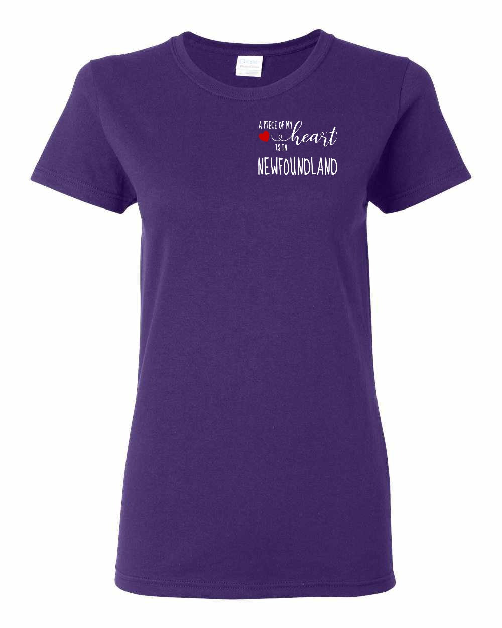 A piece of My heart in Newfoundland (Red Heart) Left Chest and Back Women's Tee
