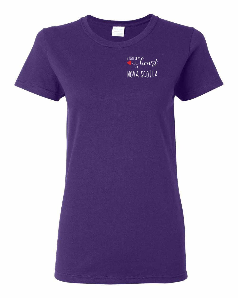 A piece of My heart in Nova Scotia (Red Heart) Left Chest womens-tee