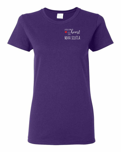 A piece of My heart in Nova Scotia (Red Heart) Left Chest womens-tee