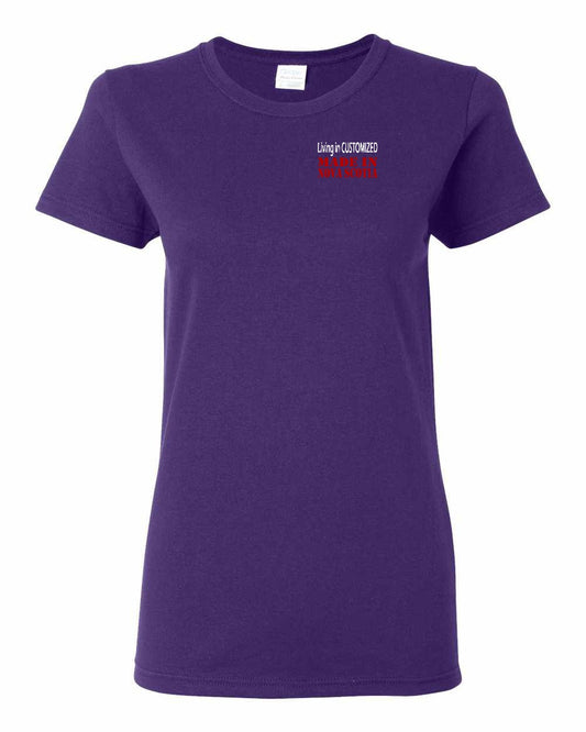 Living in Custom Made in Nova Scotia Left Chest and Back womens-tee