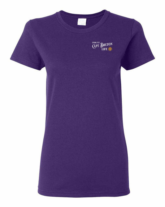 Living the Cape Breton Life yellow Left Chest and Back Women's Tee