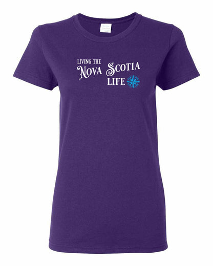 Living the Nova Scotia Life blue Full womens-tee