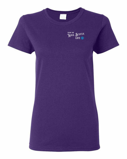 Living the Nova Scotia Life blue Left Chest womens-tee
