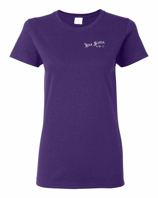 Nova Scotia Girl Tartan Heart Left Chest and Back womens-tee