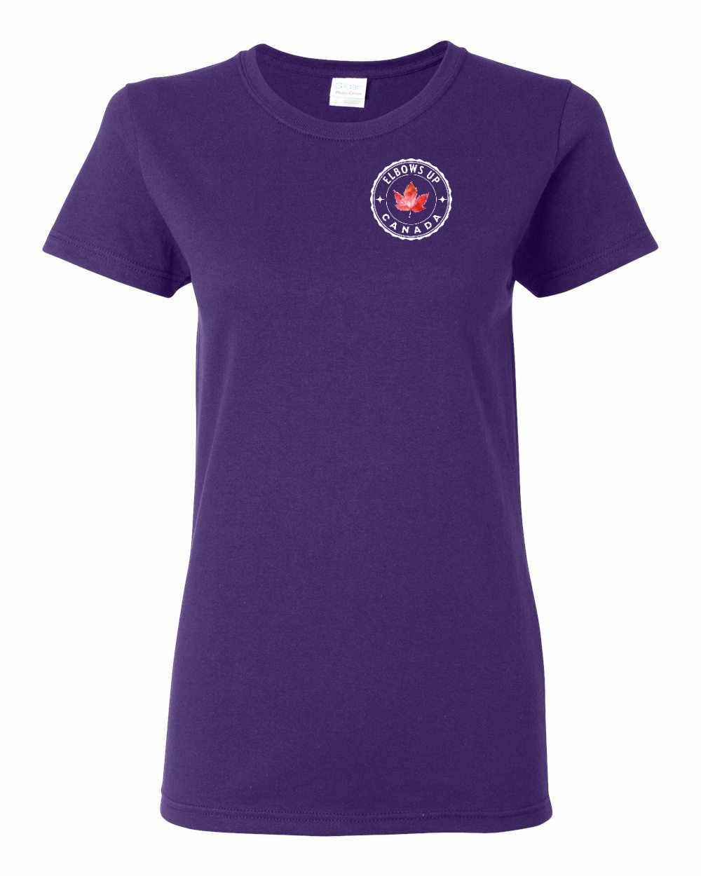 Elbows Up Leaf Left Chest and Back Women's Tee - Gildan Canada (sewn Internationally)