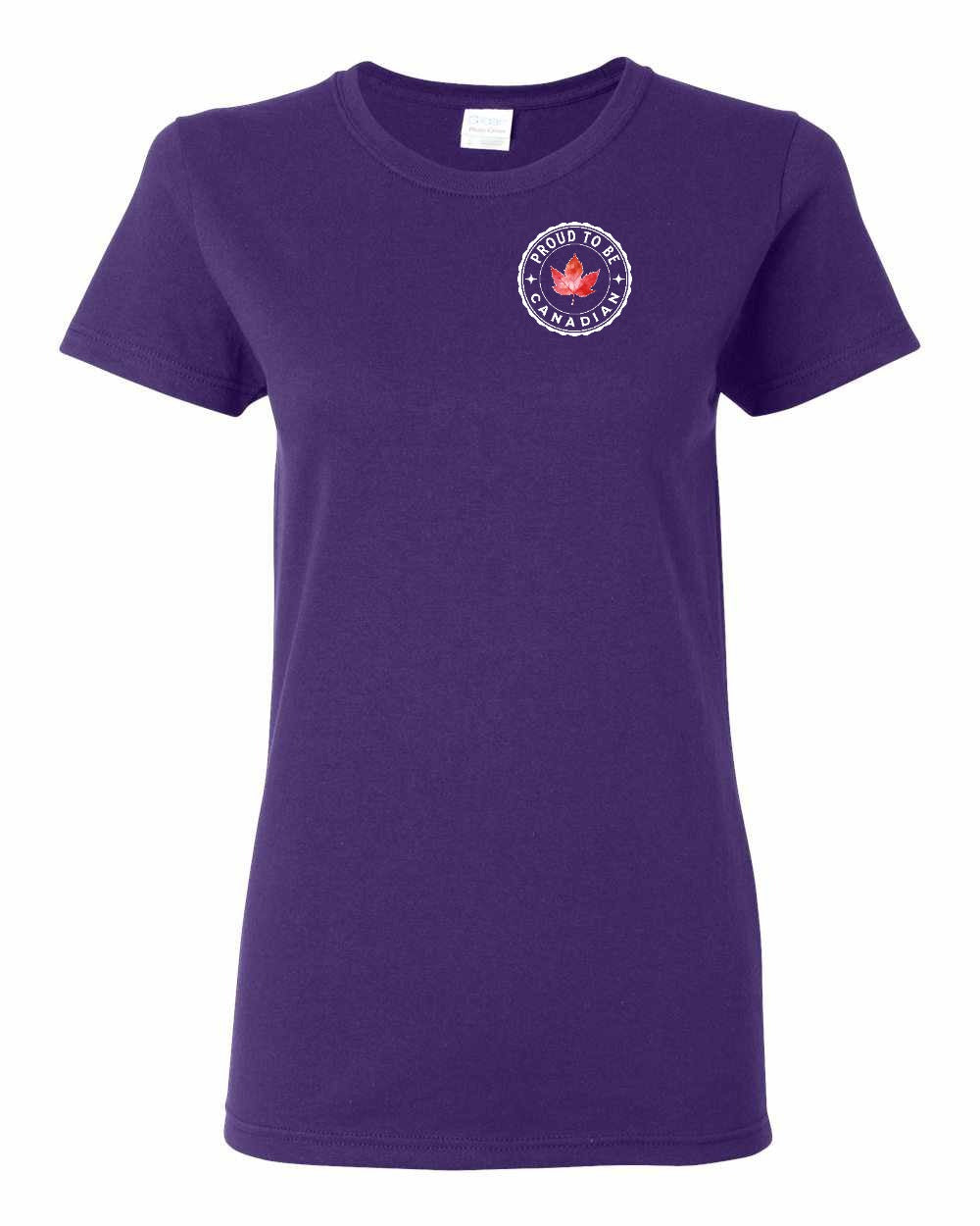 Proud to be Canadian Leaf Left Chest and Back Women's Tee - Gildan Canada (sewn Internationally)