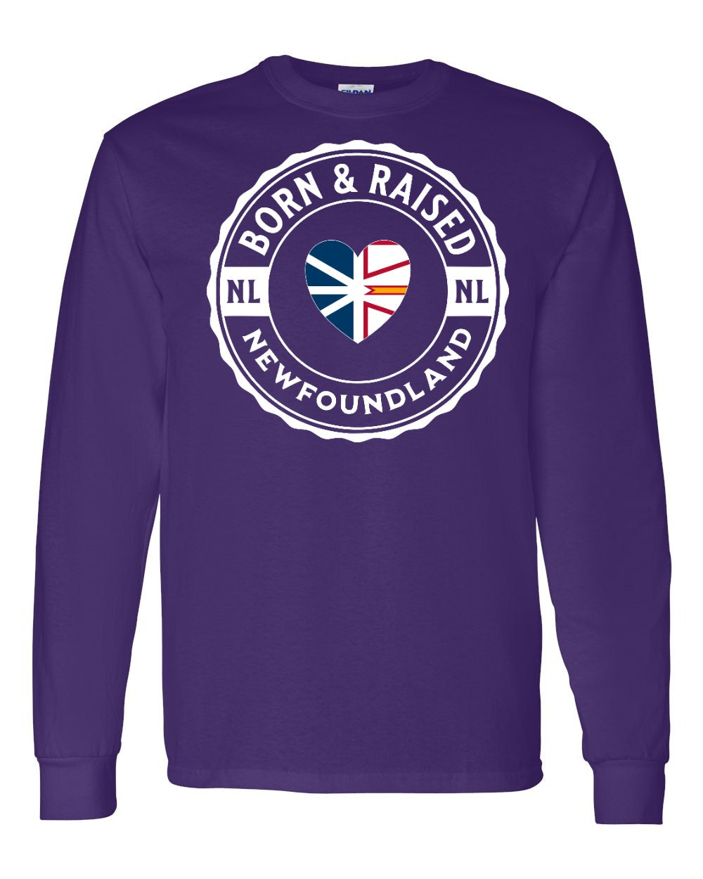 Born and Raised NFLD Heart Flag Long Sleeve Tee - Unisex