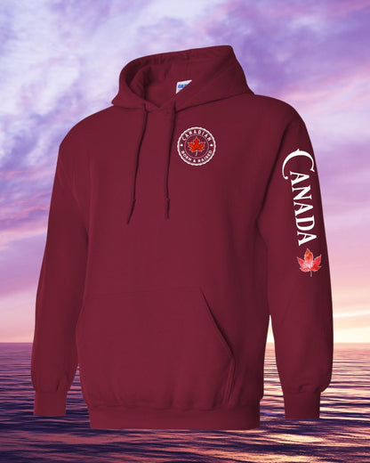 Canadian Born & Raised left chest and sleeve hoodie