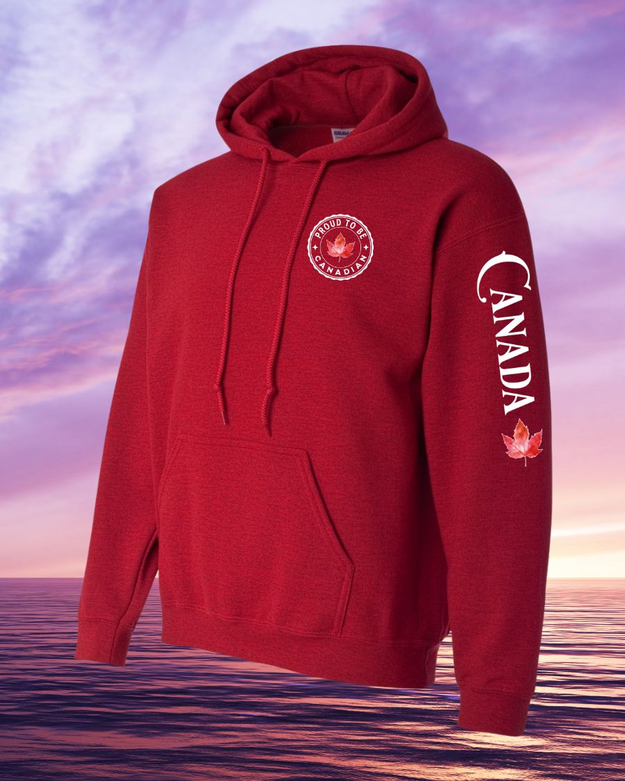 Proud to be Canadian leaf left chest and sleeve hoodie