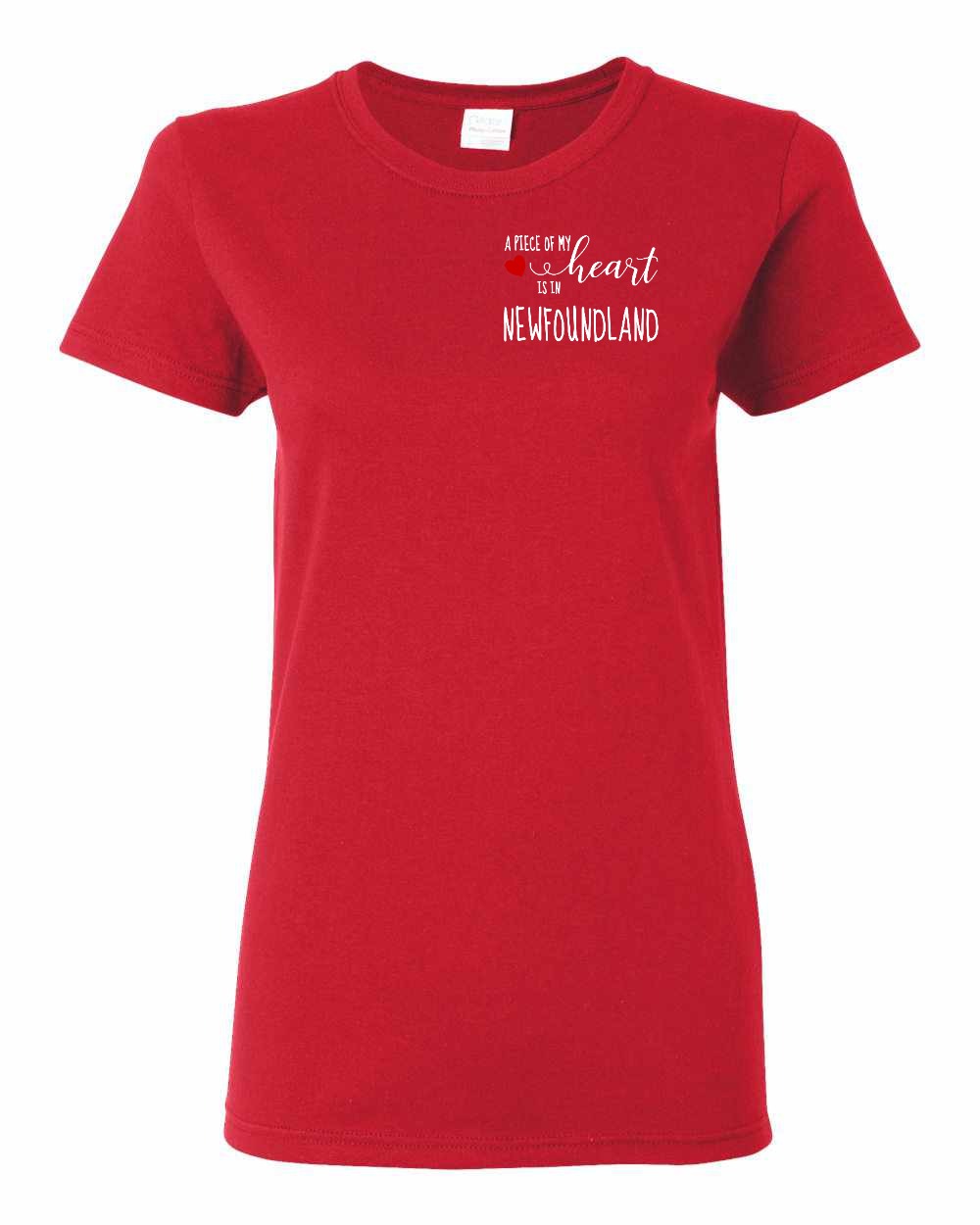 A piece of My heart in NFLD (Red Heart) Left Chest and Back Women's Tee