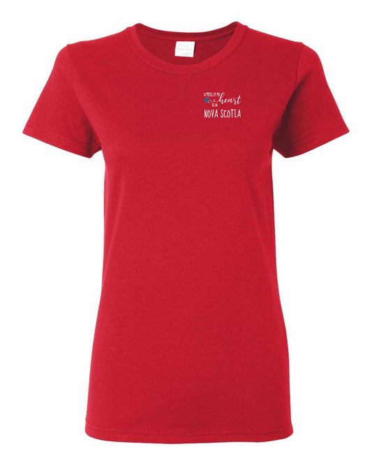 A piece of My heart in Nova Scotia (Tartan Heart) Left Chest womens-tee