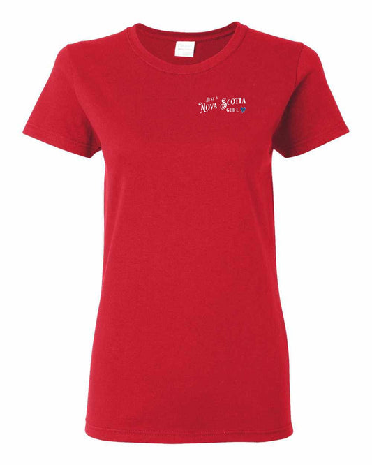 Just a Nova Scotia Girl Tartan Left Chest and Back womens-tee