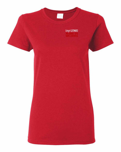 Living in Custom Made in Nova Scotia Left Chest and Back womens-tee