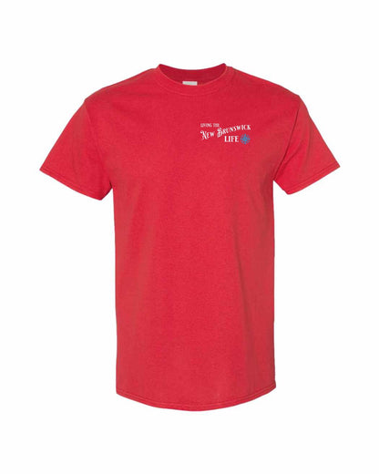Living the New Brunswick Life blue Left Chest Men's Tee