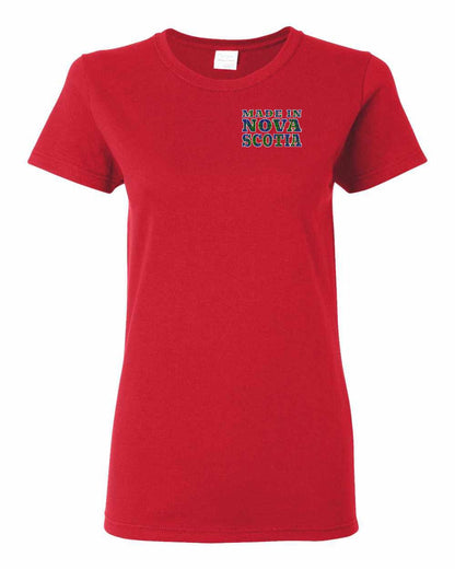 Made In Nova Scotia ( Tartan Lettering) Left Chest and Back womens-tee