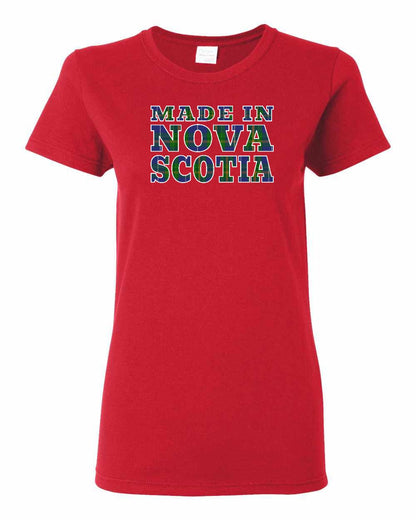 Made In Nova Scotia ( Tartan Lettering) Full womens-tee