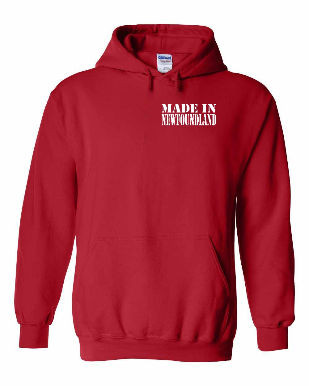 Made In NFLD ( White Lettering) Left Chest and Back Pullover Hoodie - Unisex