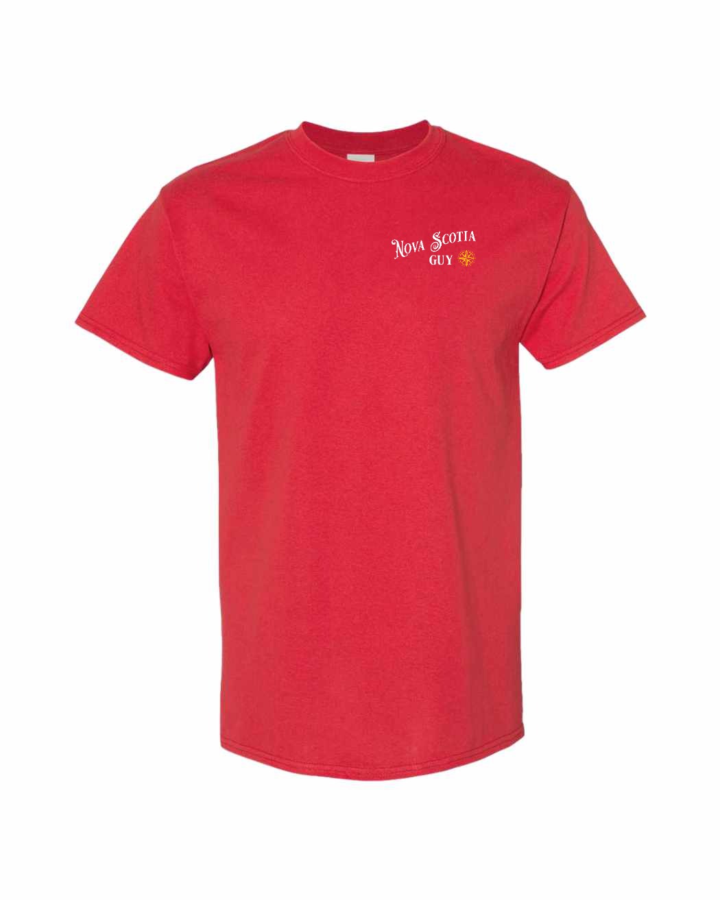 Nova Scotia Guy yellow Left Chest and Back mens-tee