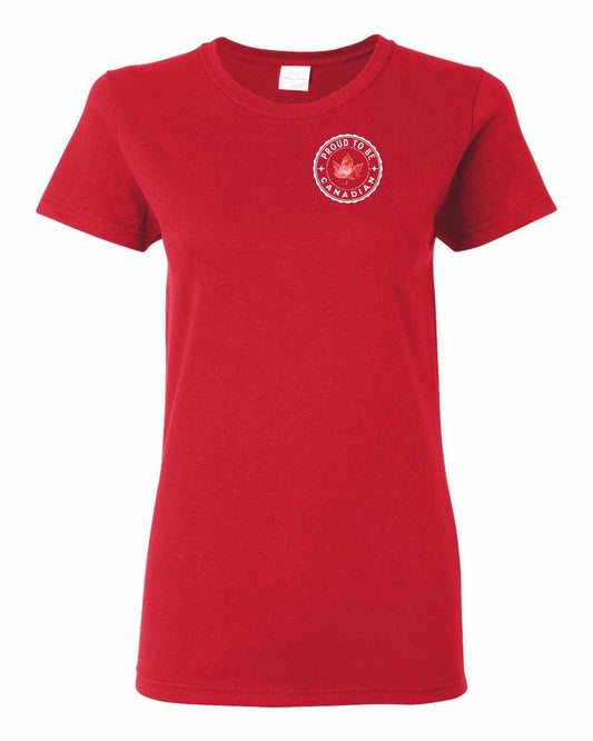 Proud to be Canadian Leaf Left Chest and Back Women's Tee
