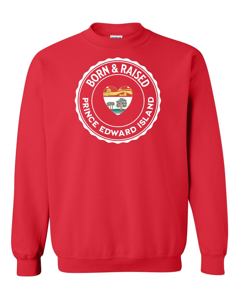 Born and Raised PEI Heart Flag Crewneck Sweatshirt - Unisex