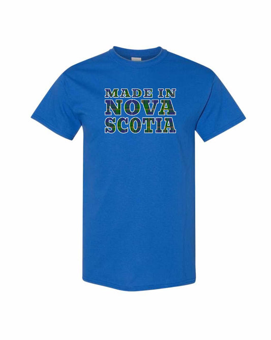 Made In Nova Scotia ( Tartan Lettering) Full mens-tee