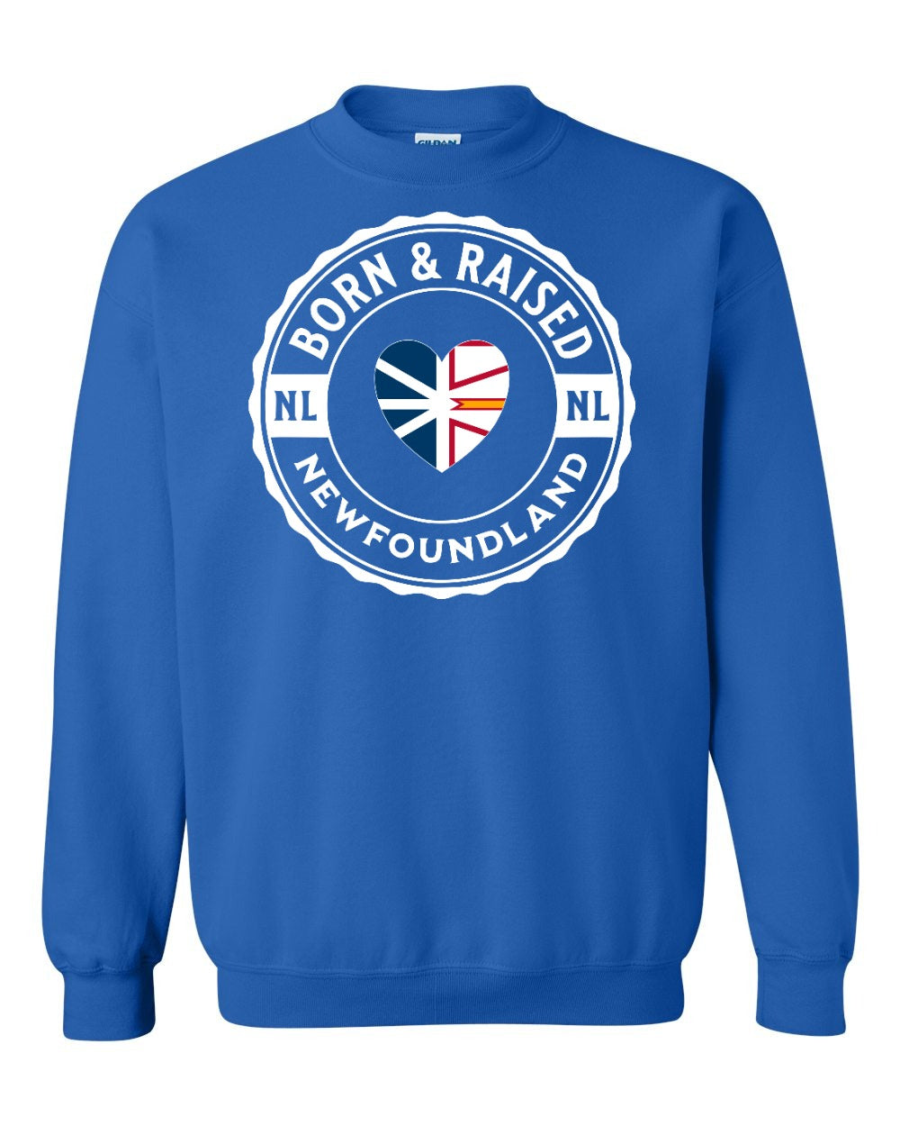 Born and Raised NFLD Heart Flag Crewneck Sweatshirt - Unisex