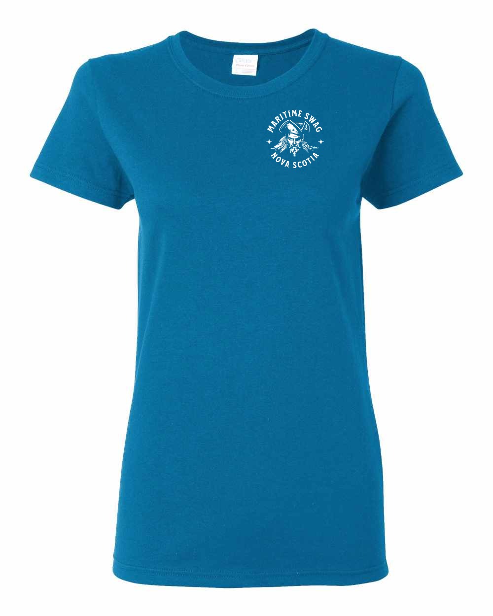 Maritime Swag Nova Scotia Pirate Left Chest and Back womens-tee