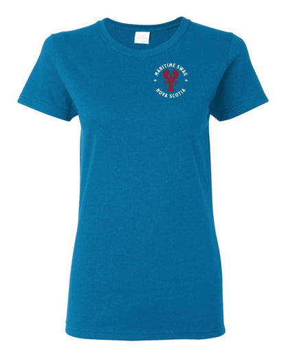 Maritime Swag Nova Scotia Mandala Red Lobster Left Chest and Back womens-tee