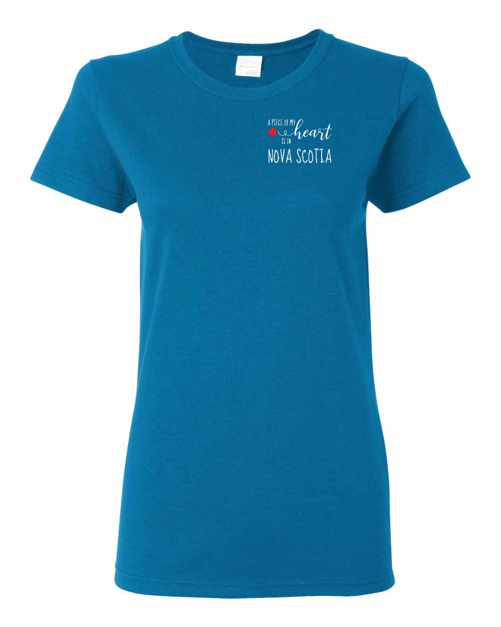 A piece of My heart in Nova Scotia (Red Heart) Left Chest womens-tee
