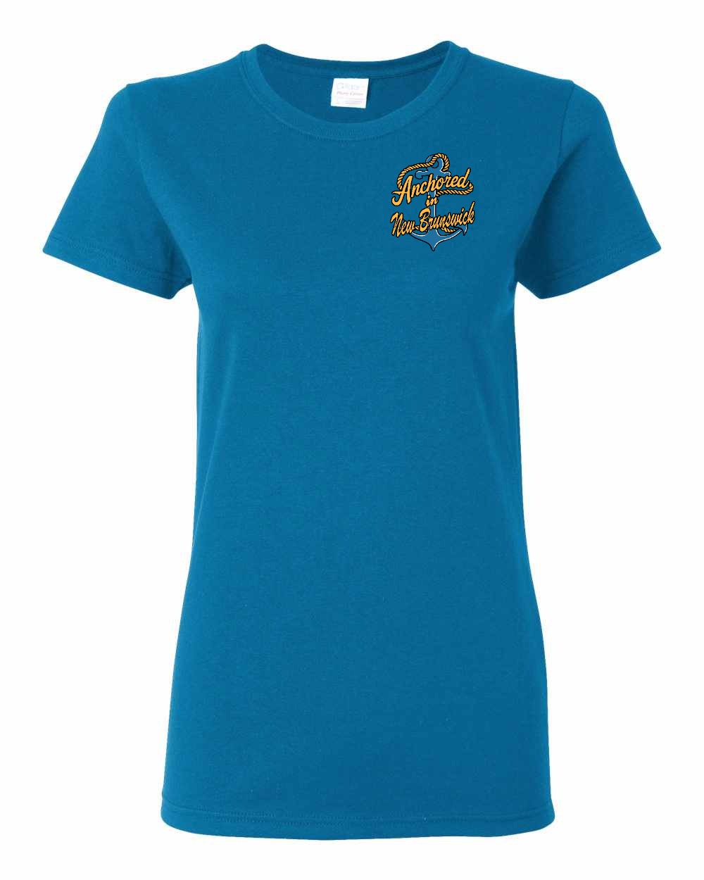 Anchored in New Brunswick Left Chest and Back Women's Tee