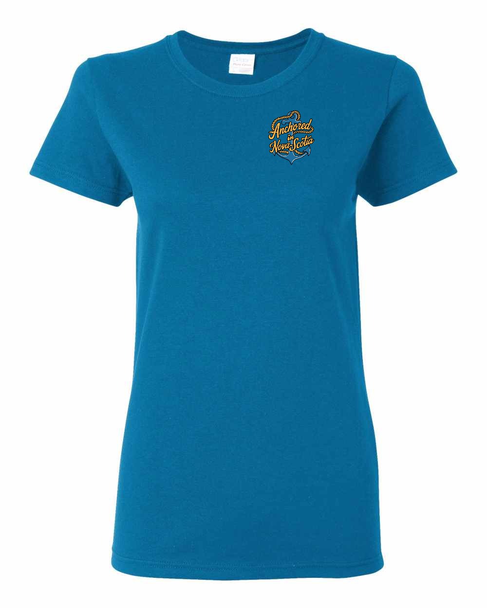 Anchored in Nova Scotia (New Design) Left Chest womens-tee